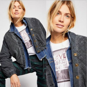 FREE PEOPLE MAIN SQUEEZE QUILTED JACKET GREY/BLACK